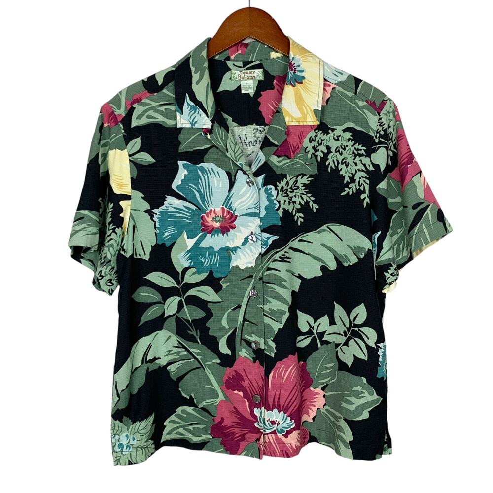 Tommy Bahama Silk Button Up Hawaiian Shirt Short Sleeve Tropical Flower Men's M